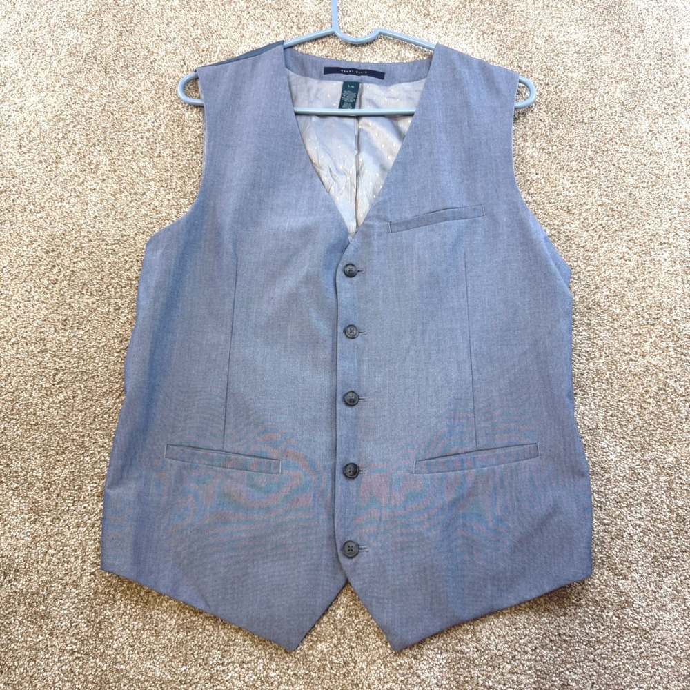 Perry Ellis Mens Dress Vest Gray Large Adjustable Wedding Party Groomsman Formal